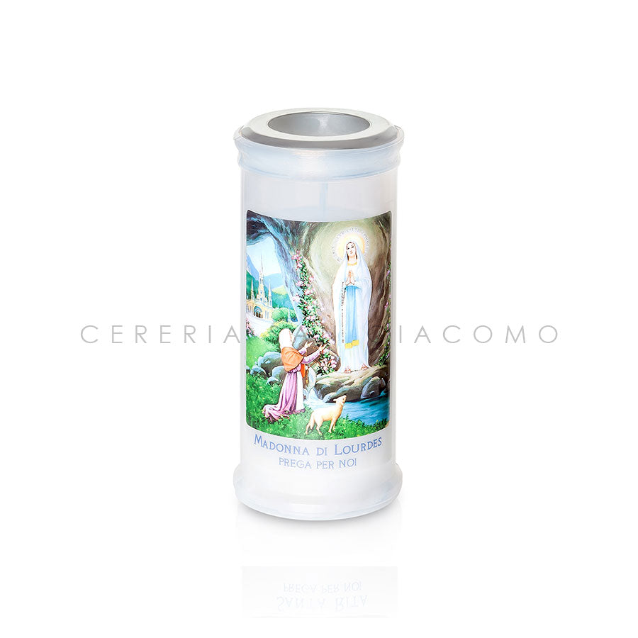 Votive candle Art. 40 with disk and image of Our Lady of Lourdes, box of 30