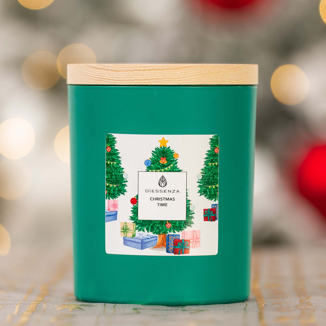 Candle &quot;Christmas Time&quot; Green wooden cap