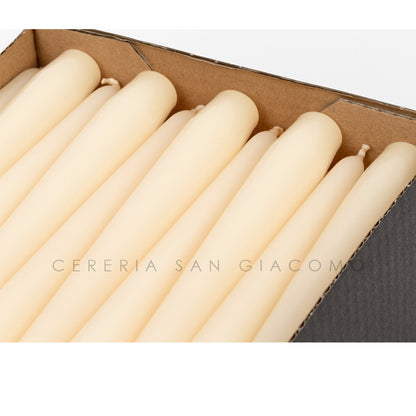 Cream conical candles Ø25 mm. h 250 mm. duration 8 hours box of 50