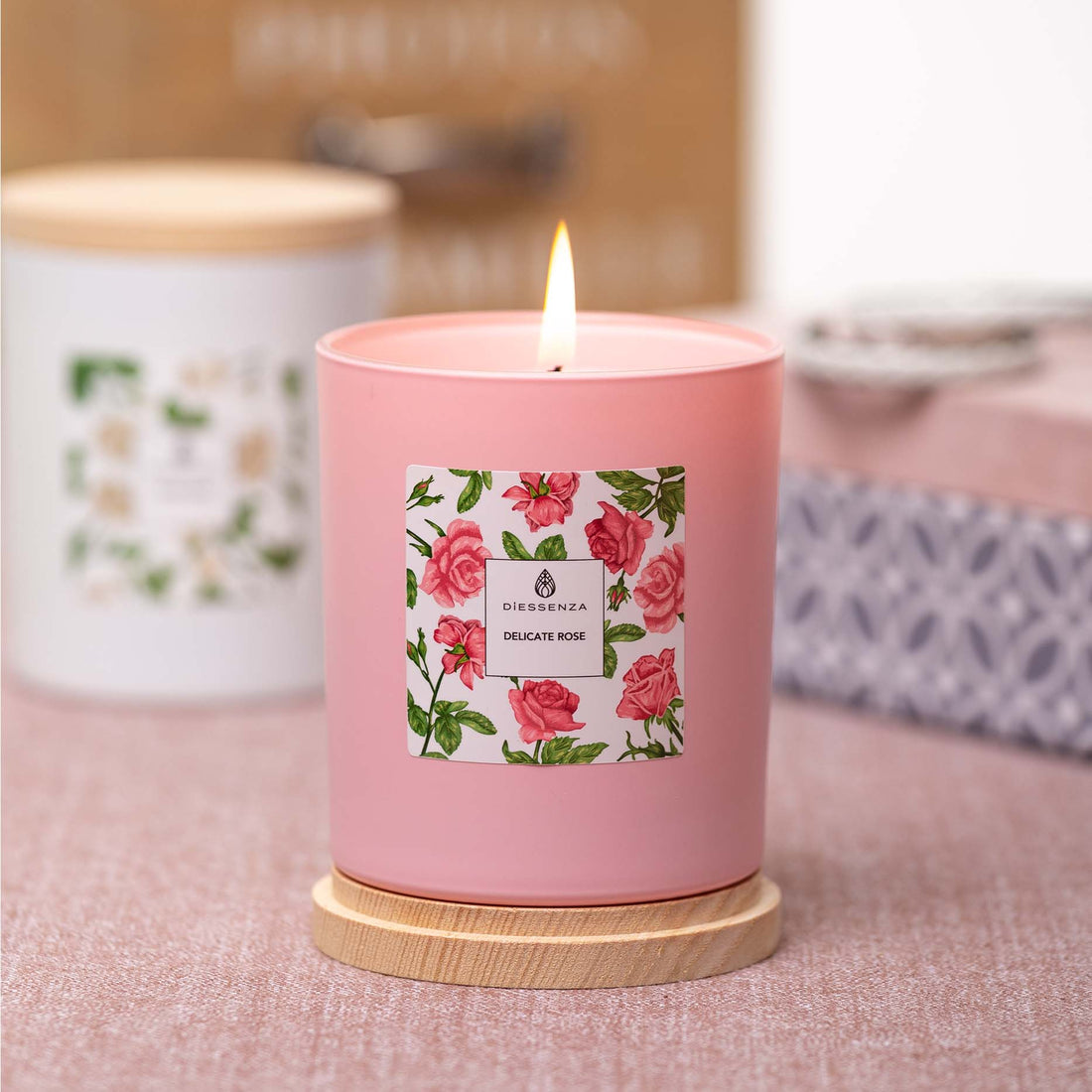 DiEssenza Delicate Rose Soy candle scented with essential oils